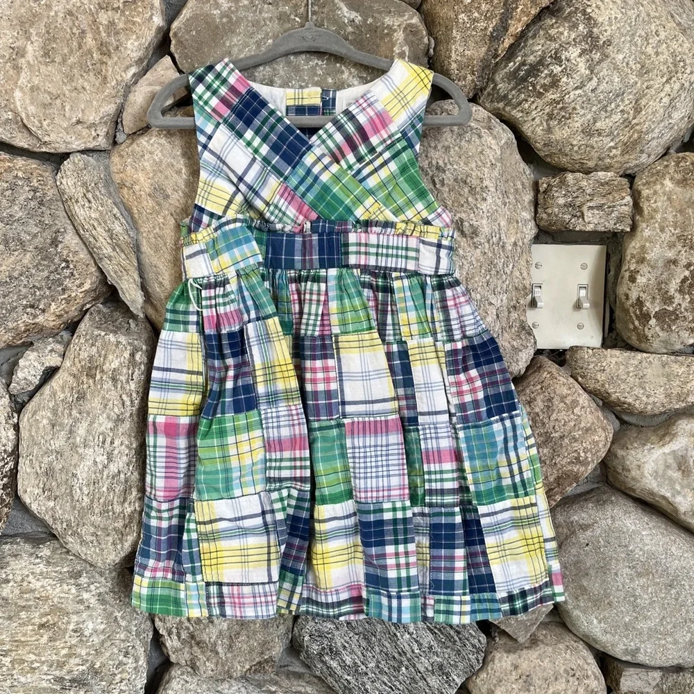 Ralph Lauren Girls Summer Dress 2T 24m Plaid Sleeveless With Bloomers Green Pink